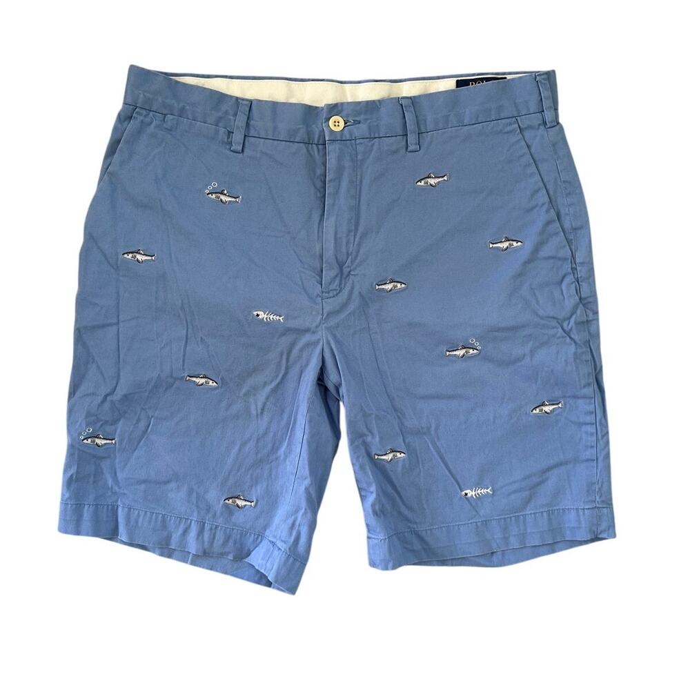 Polo Ralph Lauren Shorts Mens 34 Stretch Classic Fit Blue Embroidered Fish